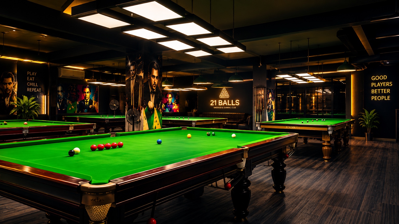Multiple snooker tables inside 21 Balls Meerut